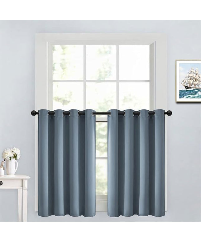 Yakamok Soild Small Window Curtains,Grommet Thermal Insulated Privacy Curtains and Drapes Room Darkening Shades Decent Decor for Kitchen Camper Closet(2 Panels,Stone Blue,52x36 Inch)