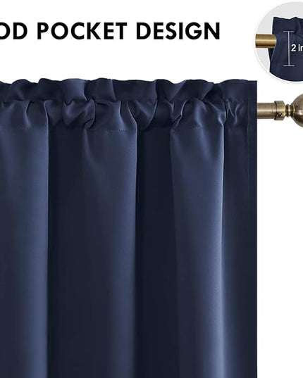 DWCN Navy Room Darkening Blackout Curtains - Thermal Insulated Privacy Energy Saving Window Curtain Drapes 42 x 54 inch Length, Set of 2 Bedroom Living Room Curtains