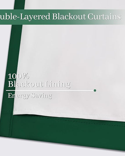 Yakamok 100% Blackout Curtains Dark Green Room Darkening Thermal Insulated with 2 Thick Layers-Hunter Green Window Drapes Set of 2 Panels for Bedroom Living Room 52 Inches by 84 Inches Length