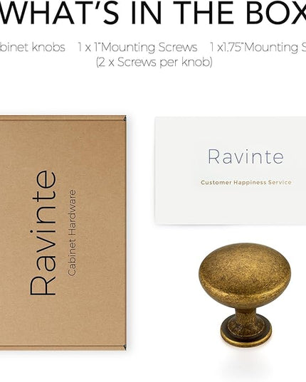 Ravinte 1 Pack Antique Brass Round Zinc Cabinet Knobs for Kitchen Bathroom Closet Dresser Cabinets