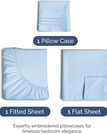 Twin Size 3 Piece Sheet Set - Comfy Breathable & Cooling Bed Sheets Set - Hotel Luxury Bedding for Women, Men, Kids, Teens, Boys & Girls - Deep Pockets, Soft and Wrinkle Free - Oeko-Tex - Light Blue