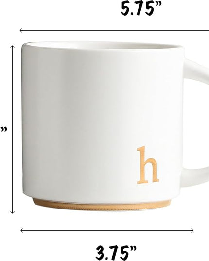 COLLECTIVE HOME - Monogram Ceramic Mugs, 15 oz Golden Initial Coffee Cups, Elegant Alphabet Tea Mugs, Elegant Personalized Mug with Gift Box, Luxurious Cups for Office and Home (h)