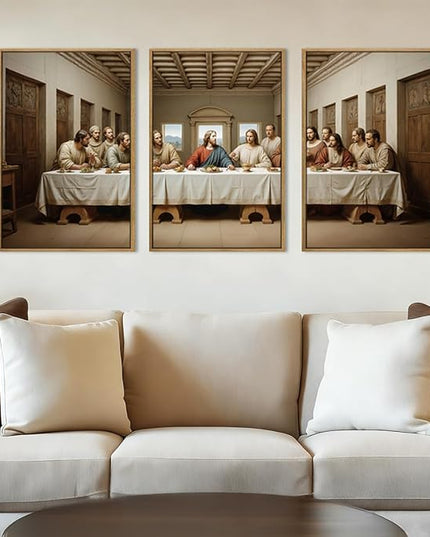 The Last Supper Wall Art Christian Wall Decor 16x24 Inch Framed Jesus Religious Painting Set of 3 for Living Room Bedroom Hallway