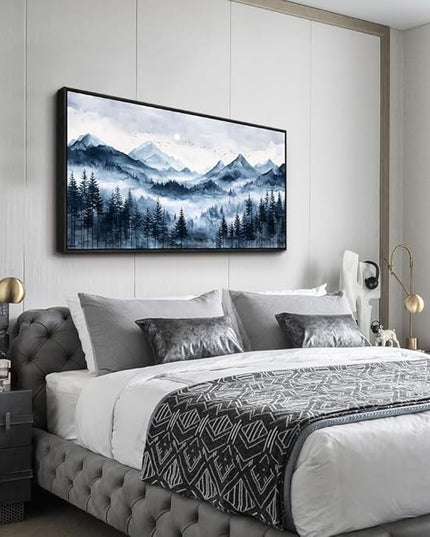 ERQINHUA Black Framed Canvas Wall Art For Bedroom Large Wall Decor For Living Room Modern Office Home Decorations Printed Misty and Fog Forest Painting Mountain Landscape Wall Aesthetics 24x48 In