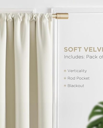 Joydeco White Velvet Curtains 96 Inches 2 Panels, Luxury Thermal Insulated Soft White Curtains for Bedroom & Living Room, Room Darkening Velvet Drapes, Rod Pocket (52W x 96L)