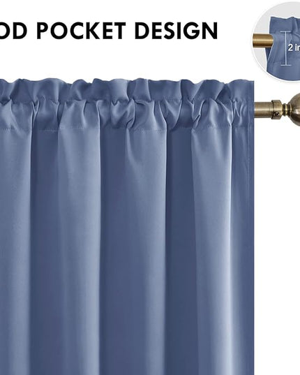 DWCN Blackout Curtains – Thermal Insulated, Energy Saving & Noise Reducing Bedroom and Living Room Curtains, Dusty Blue, W 52x L 84 Inch, Set of 2 Rod Pocket Curtain Panels