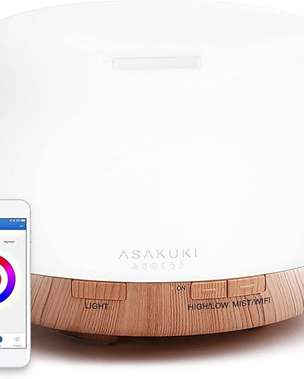 ASAKUKI Smart Wi-Fi Essential Oil Diffuser, App and Voice Control Compatible with Alexa, 500ml Aromatherapy Humidifier for Relaxing Atmosphere in Home Office Bedroom Gold