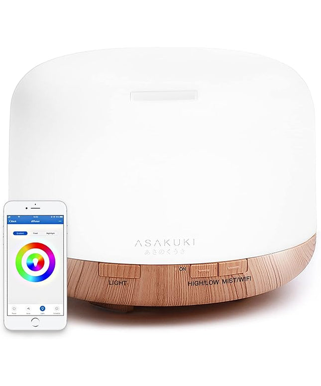 ASAKUKI Smart Wi-Fi Essential Oil Diffuser, App and Voice Control Compatible with Alexa, 500ml Aromatherapy Humidifier for Relaxing Atmosphere in Home Office Bedroom Gold