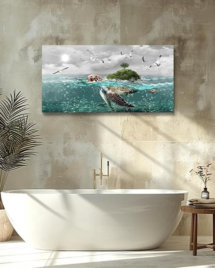 Canvas Wall Art For Living Room Large Size Wall Decor For Bedroom Artwork For Walls Pictures Sea Turtles Canvas Art Prints Bathroom Decoration Blue Ocean Paintings Ready To Hang Room Home Decorations