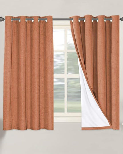 H.VERSAILTEX 100% Blackout Curtains for Bedroom Thermal Insulated Linen Textured Curtains Heat and Full Light Blocking Drapes Living Room Curtains 2 Panel Sets, Orange, 52x54 Inch