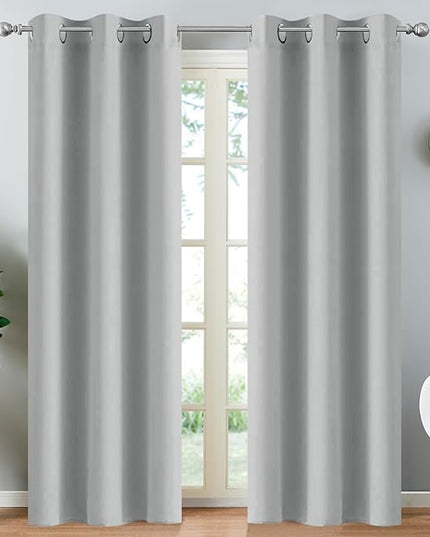 Yakamok Room Darkening Grommet Window Drapes Thermal Insulated Light Blocking Light Grey Blackout Curtains for Bedroom(52Wx90L,Light Gray,2 Panels)