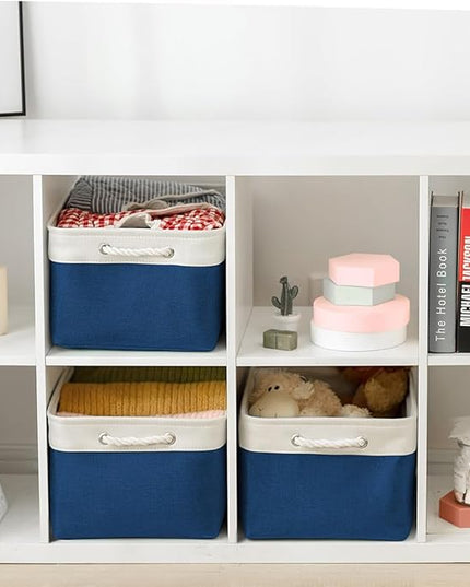 TheWarmHome Organization and Storage Basket for Organizing - X Large 3 Pack 17.7L×13.8W×9.8H in Collapsible Storage Bin for Shelves, Basket for Gifts Empty Toys Organizer Gift (White & Jean Blus)
