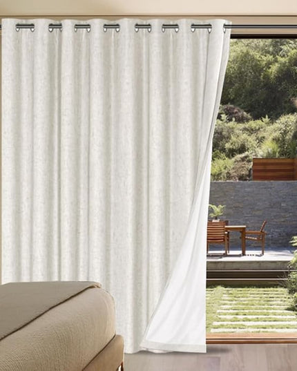 H.VERSAILTEX Sliding Door Curtains, Linen 100% Blackout Curtains Durable Thick Textured Linen Look Patio Door Curtain Anti Rust Grommet Extra Wide Window Drapes, W100 x L96 inch- Ivory