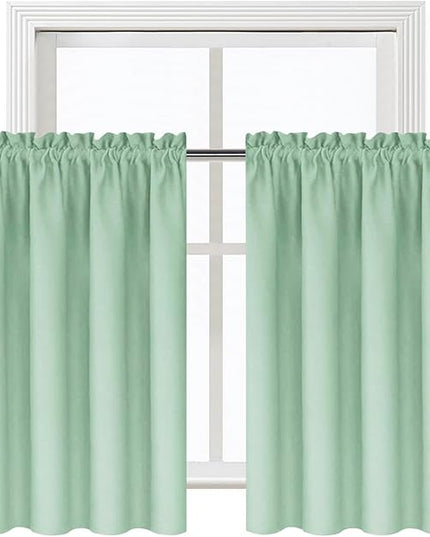 DWCN Thermal Short Blackout Curtains for Bedroom/Kitchen, Energy Saving Room Darkening Curtains for Nursery/Bedroom/Kitchen(W42 x L36 inch，Light Green, Set of 2 Panels, Top of Rod Pocket)