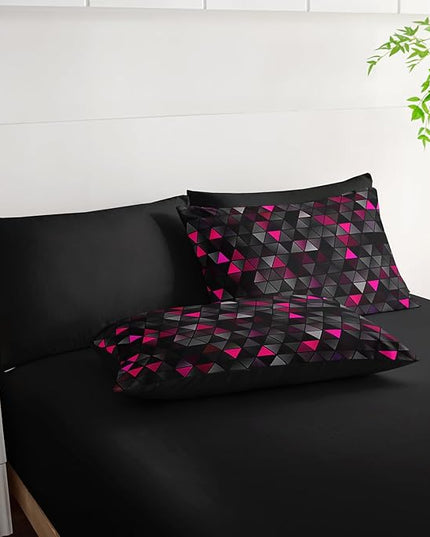 Geometric Pink Black Triangle Full Size Comforter Set,Light Honeycomb Bedding Set 7 Piece in A Bag,Bed Sheet Set Geometry Decor,Microfiber Lightweight All Season