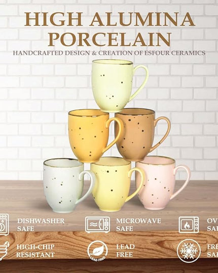Coffee Mugs Set Of 6, 14 Oz Large Handle Heavy Duty Cups - Microwave Dishwasher Safe - Latte, Cappuccino, Tea, Cocoa, Mocha - Men, Women, Home Office Daily Use, Blossom Assorted Colors