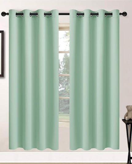 Yakamok Light Sage Green Blackout Curtains-Room Darkening Green Thermal Insulated Grommet Set of 2 Drapes for Bedroom Living Room, 52W x 72L, Light Sage,2 Panels