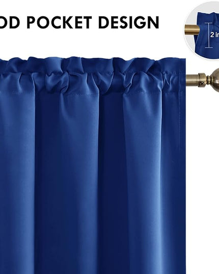 DWCN Blackout Curtains Room Darkening Thermal Insulated Bedroom Curtains Window Curtain Panels, 38 x 63 inches Long, Set of 2 Classic Blue Rod Pocket Drapes