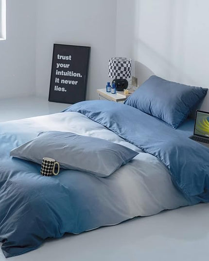 CLOTHKNOW Blue White Full Size Comforter Sets Blue Gradient Bedding Comforter Sets All Season Soft Comforters with 2 x Pillow Cases