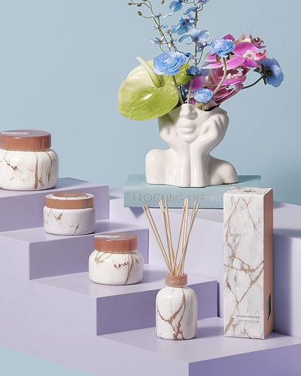 Capri Blue Modern Marble Reed Diffuser Set - Includes Reed Diffuser Sticks, Scented Oil & Glass Bottle - Luxury Scents for Bedroom Decor & Bathroom Air Freshener - Havana Vanilla (5.7 fl oz)