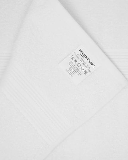 Amazon Basics 6 Piece Oversized Fade resistant Towel set, 100% Cotton towels for bathroom, soft and absorbent, 2 Bath Towels, 2 Hand Towels and 2 Washcloths bathroom towel set, White