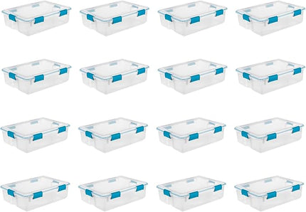 Sterilite 16-Pack Gasket Box, Weather-Resistant Storage Bins with Latching Lids, 37 Quart - Heavy-Duty Organizing Containers for Closet, Bathroom, and Office