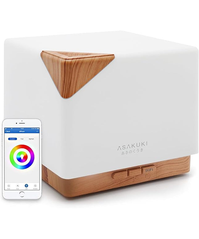 ASAKUKI Smart WiFi Essential Oil Aromatherapy Diffuser, Easy Connect with Alexa and Google Home Phone App Voice Control 700 ml Ultrasonic Diffuser, Create Schedules 7 LED Colors Humidifier