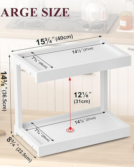 MARTY 2 Tier 15.75"x8.9" Large Countertop Shelf Organizer Spice Rack, Coffee Station Organizer for Mugs Cups, Wooden Shelf Desktop Storage Organizer for Kitchen Bathroom Home Office (White)