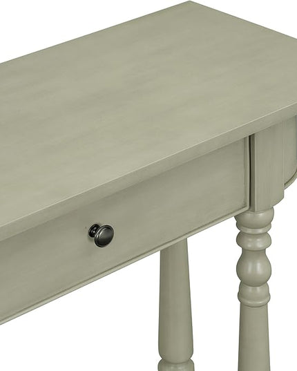 HMFULE Retro Curved Console Table, 36" Solid Wood Half Moon Console Table Sofa Table Entryway Table with 1 Drawer 1 Open Shelf Roman Legs Curved Corners for Living Room,Entryway,Hallway,Gray