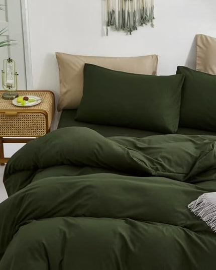 CLOTHKNOW Army Green Comforter Full Size Sets 3Pcs Dark Green Bedding Comforter Sets Soft Comforter with 2 Pillow Cases Women Men Bedding