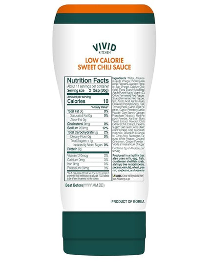 VIVID KITCHEN Low-Calorie Sweet Chili Sauce - 2 Pack - Low Sugar, 10 Cal/Serving - No Preservatives or MSG - Easy Squeeze Bottle - Healthy Asian-Inspired Sauce for Dipping, Stir-Fry, and More