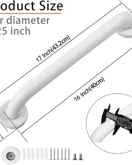 Shower Grab Bar, 2 Pack 16 Inch White Bathroom Grab Bar, 1.25" Diameter 304 Stainless Steel Anti-Slip Grab Bars for Bathtubs and Showers, Handicap Shower Grab Bar for Seniors Elderly