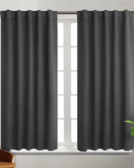 BGment Rod Pocket and Back Tab Blackout Curtains for Bedroom - Thermal Insulated Room Darkening Curtains for Living Room, 2 Window Curtain Panels (42 x 45 Inch, Dark Grey)