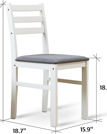 Livinia Seattle 5-Piece Wooden Dining Table Set for 4, Modern Farmhouse Kitchen Dining Room Set with Solid Wood Ladder Back Chairs for Small Space (White)