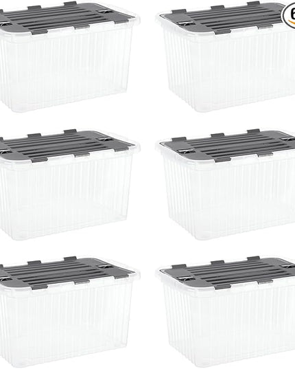Superio Storage Bins with Lids- Clear Boxes for Organizing, Stackable Plastic Containers- BPA Free, Non-Toxic, Odor Free, Organizer for Home, Office, Dorm, 35 Quart (6 Pack, 20.25"x14"x10.5")