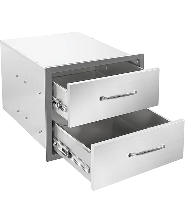 Outdoor Kitchen Drawers 18" W x 15" H x 23" D Flush Mount Double layer BBQ Drawers with Chrome Handle,Stainless Steel Built-in 2-Drawer for Outdoor Kitchen Island, Patio Grill Station