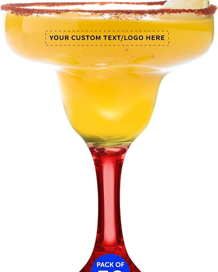DISCOUNT PROMOS 50 Margarita Glasses Set, 9 oz. - Personalized Text, Logo - Classic, Smooth, Barware, Glassware - Red