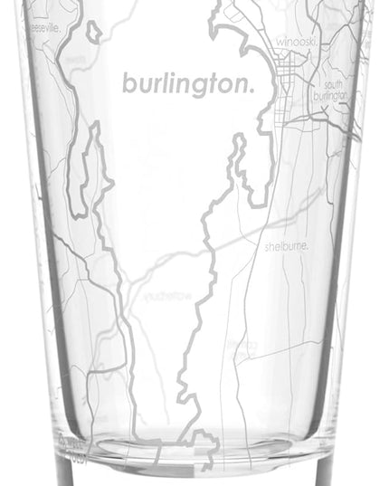Well Told Engraved Burlington Vermont Map Pint Glass, Etched Beer Gift (16 oz, Clear) City Map Pint, Custom City Glassware, Gifts For Beer Lovers