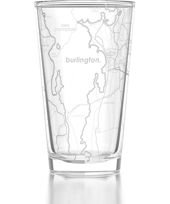 Well Told Engraved Burlington Vermont Map Pint Glass, Etched Beer Gift (16 oz, Clear) City Map Pint, Custom City Glassware, Gifts For Beer Lovers