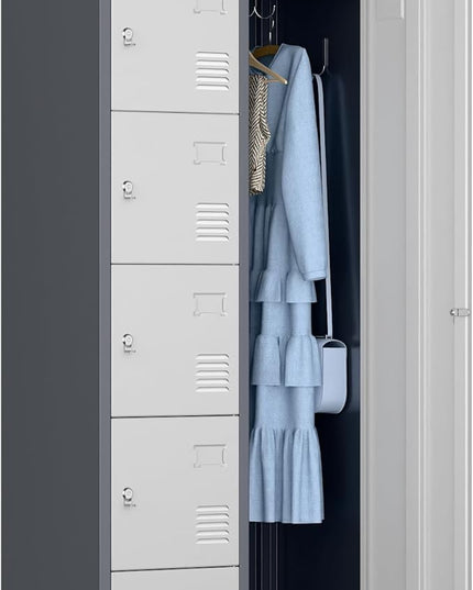 Aobabo 72" H Metal Lockable Storage Locker 7 Small Doors and 1 Big Door, Metal Lockers for empolyees with Hooks, for School Home Office Assembly Required, 8 Doors, Grey White