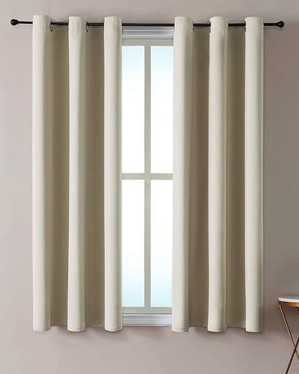 ChrisDowa Small Window Curtains 40 inches Long for Bedroom - Grommet Short Thermal Insulated Room Darkening Curtains for Kitchen (2 Panels, Beige, 29 x 40 Inch)