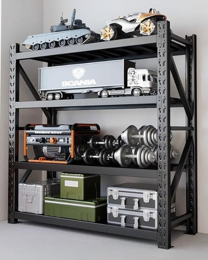 60" W Garage Shelving,4-Tier Heavy Duty Storage Shelves Unit with Adjustable Metal Shelf for Warehouse,Basement,Workshop,5000LBS,60" W x 24" D x 79" H,Black