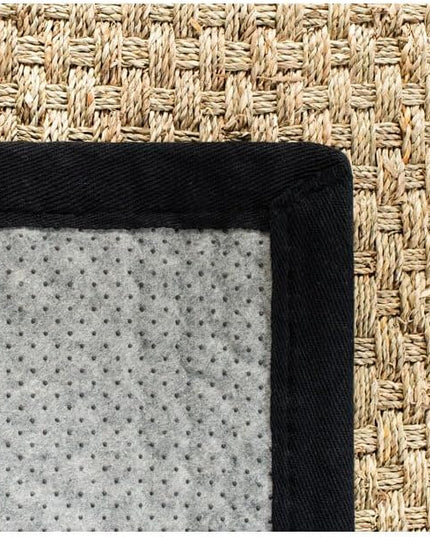 SAFAVIEH Area Rug 7' Square - Natural Fiber Collection - Natural & Black, Seagrass, Basketweave Pattern with Border (NF114C)