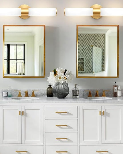 Gold Bathroom Light Fixtures, Vanity Lights for Mirror with Milk Glass Shade, 20 Inch Up and Down Wall Sconces for Bathroom Bedroom Living Room Hallway - Bulb Not Included