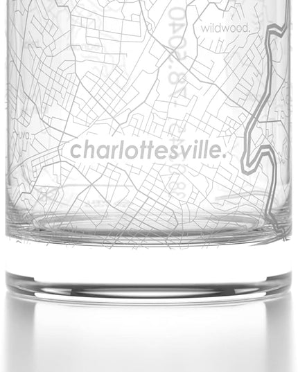 Well Told Engraved Charlottesville Virginia Map Rocks Glass, Old Fashioned Whiskey Glass (11 oz, Clear) Etched Whiskey Glass, Gifts For Whiskey Lovers