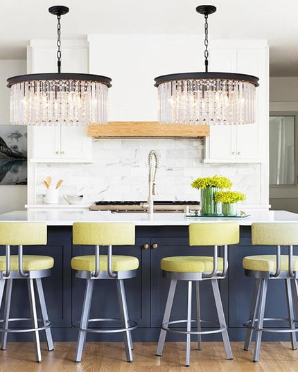 Modern Luxury Black Crystal Chandelier, 20" Small Pendant Light for Entryway, Dining Room, Foyer, Kitchen, Hallway