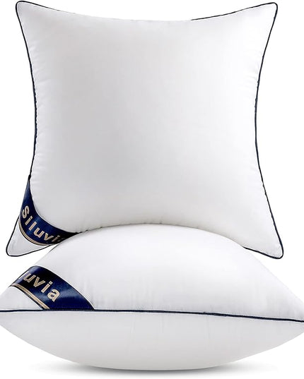 Siluvia 16"x16" Pillow Inserts Set of 2 Square Throw 16 Pillows with 100% Cotton Cover for Sofa, Couch, and Bed - White