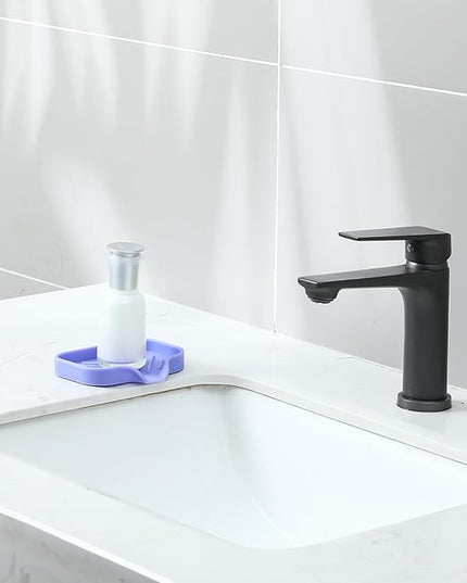Silicone Bathroom Soap Dishes with Drain Spout-Bathroom and Kitchen Sink Organizer,Sponge Holder,Dish Soap Tray,Perfect for Dispenser,Scrubber,Bottle on Sink or Counter-Light Purple 4.9"×3.2"