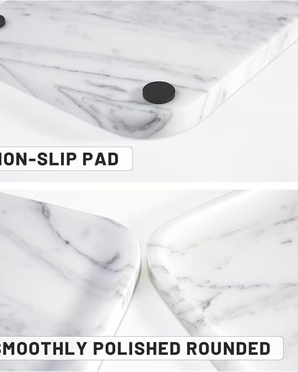 Arabescato Marble Vanity Tray - Decorative Organizer for Bathroom Countertop, Dresser, Kitchen Sink