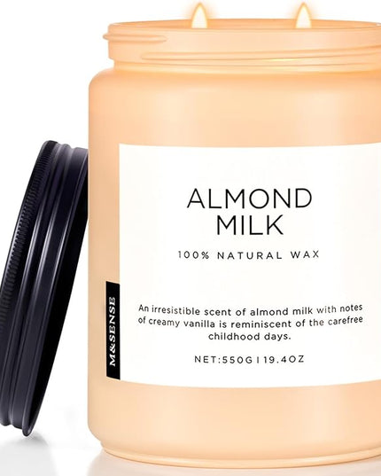 M&SENSE Almond Milk Scented Candles for Home, 19.4oz 110 Hours Long Lasting Non Toxic Natural Organic Soy Wax Relaxing Scented Candle Housewarming Gift for Friends Teachers